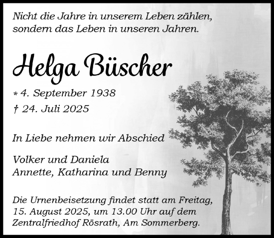 Anzeige von Helga Büscher von  Bergisches Handelsblatt 