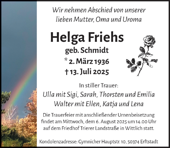 Anzeige von Helga Friehs von  Werbepost 