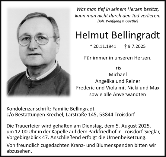 Anzeige von Helmut Bellingradt von Kölner Stadt-Anzeiger / Kölnische Rundschau / Express