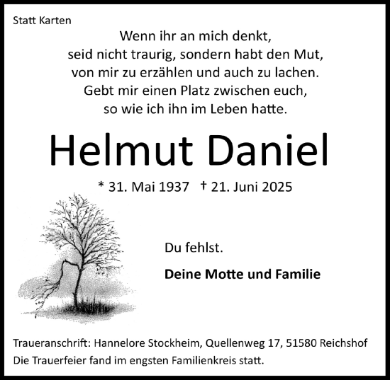Anzeige von Helmut Daniel von  Anzeigen Echo 