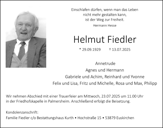 Anzeige von Helmut Fiedler von  Blickpunkt Euskirchen 
