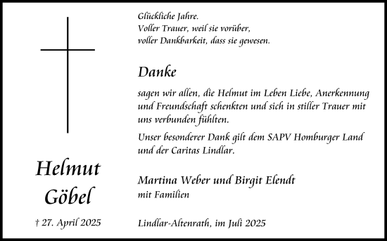 Anzeige von Helmut Göbel von Kölner Stadt-Anzeiger / Kölnische Rundschau / Express