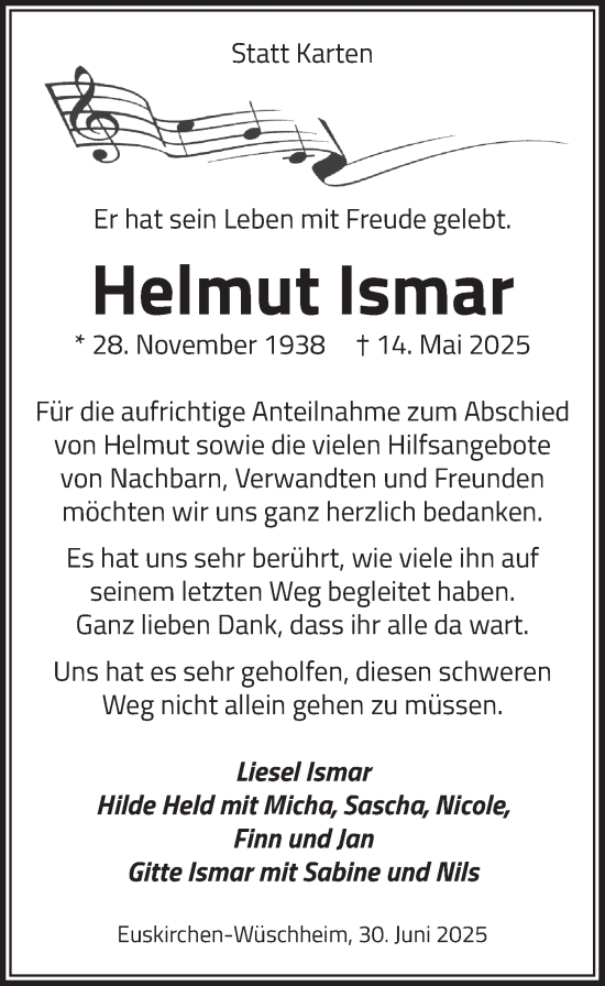 Anzeige von Helmut Ismar von  Blickpunkt Euskirchen 
