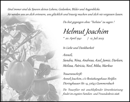Anzeige von Helmut Joachim von  Anzeigen Echo 