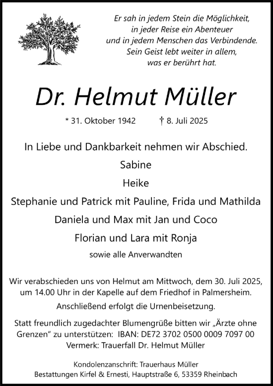 Anzeige von Helmut Müller von  Blickpunkt Euskirchen 
