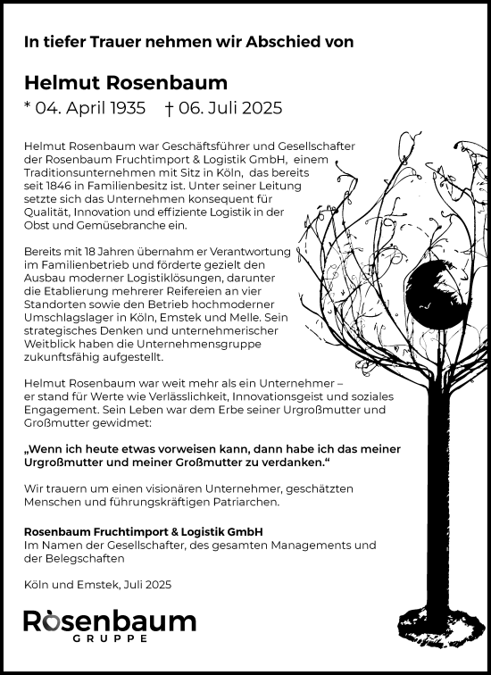 Anzeige von Helmut Rosenbaum von Kölner Stadt-Anzeiger / Kölnische Rundschau / Express