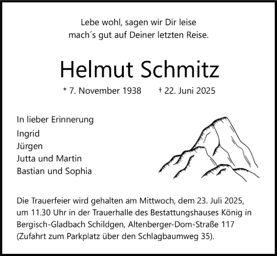 Anzeige von Helmut Schmitz von  Bergisches Handelsblatt 