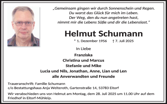 Anzeige von Helmut Schumann von Kölner Stadt-Anzeiger / Kölnische Rundschau / Express
