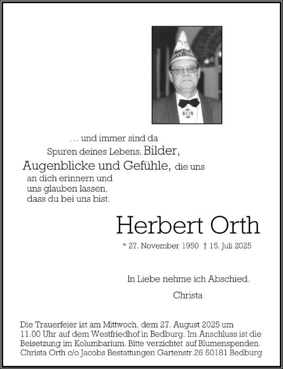 Anzeige von Herbert Orth von  Werbepost 