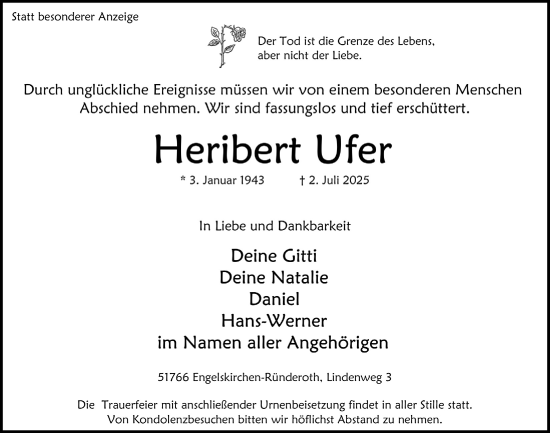 Anzeige von Heribert Ufer von  Anzeigen Echo 