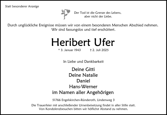 Anzeige von Heribert Ufer von Kölner Stadt-Anzeiger / Kölnische Rundschau / Express