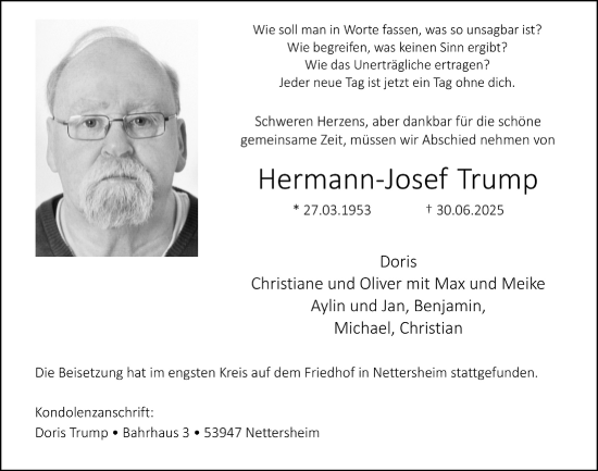 Anzeige von Hermann-Josef Trump von  Blickpunkt Euskirchen 