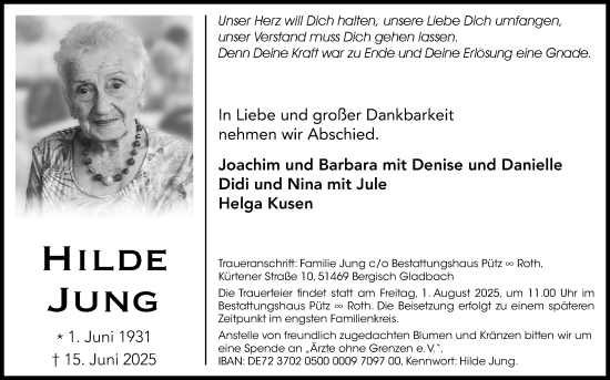 Anzeige von Hilde Jung von Kölner Stadt-Anzeiger / Kölnische Rundschau / Express