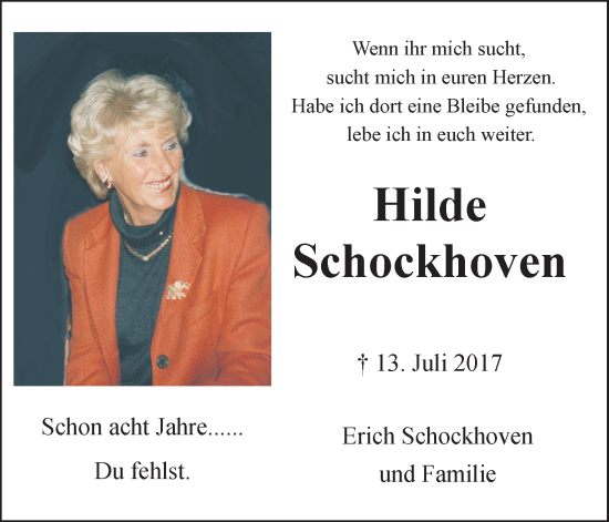 Anzeige von Hilde Schockhoven von Kölner Stadt-Anzeiger / Kölnische Rundschau / Express