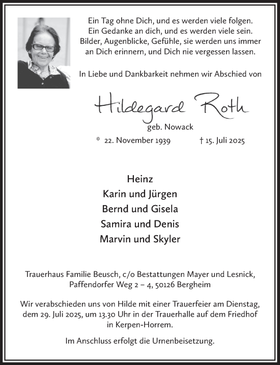 Anzeige von Hildegard Roth von  Werbepost 