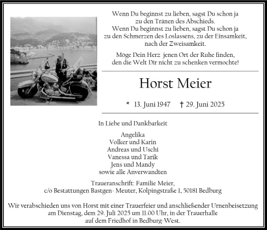 Anzeige von Horst Meier von  Werbepost 