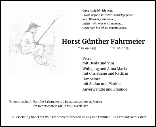 Anzeige von Horst Günther Fahrmeier von Kölner Stadt-Anzeiger / Kölnische Rundschau / Express