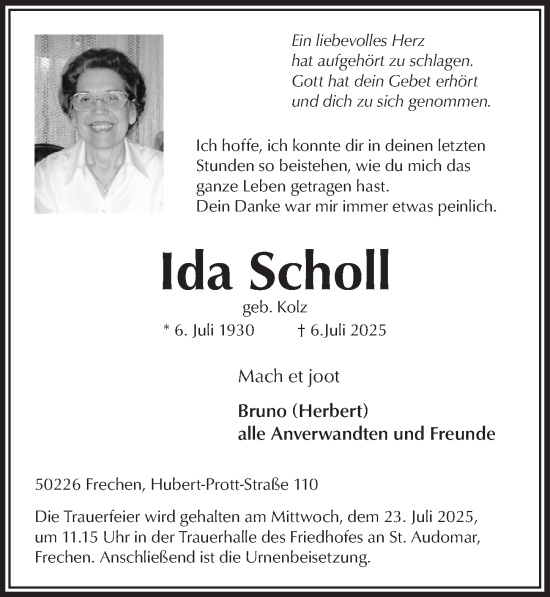 Anzeige von Ida Scholl von  Wochenende 