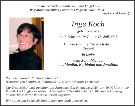 Anzeige von Inge Koch von  Werbepost 