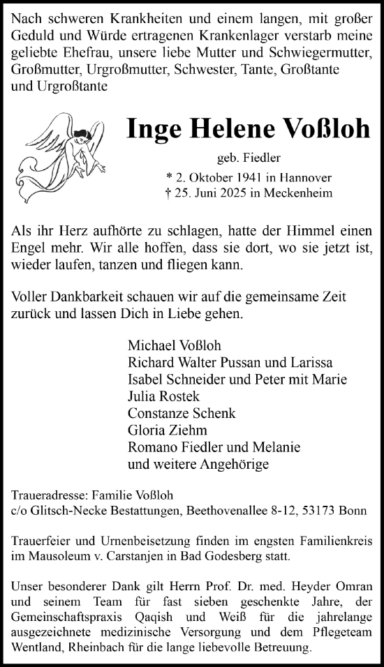 Anzeige von Inge Helene Voßloh von  Schaufenster/Blickpunkt 
