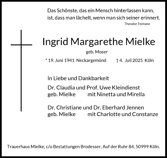 Anzeige von Ingrid Margarethe Mielke von Kölner Stadt-Anzeiger / Kölnische Rundschau / Express