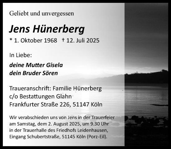 Anzeige von Jens Hünerberg von  Wochenende  EXPRESS - Die Woche 