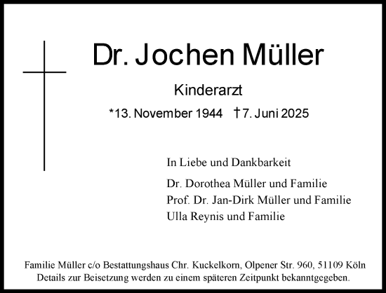 Anzeige von Jochen Müller von Kölner Stadt-Anzeiger / Kölnische Rundschau / Express