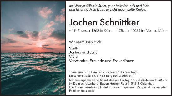 Anzeige von Jochen Schnittker von Kölner Stadt-Anzeiger / Kölnische Rundschau / Express