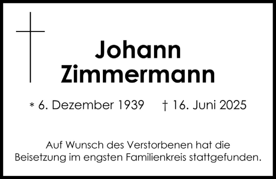 Anzeige von Johann Zimmermann von  Bergisches Handelsblatt 