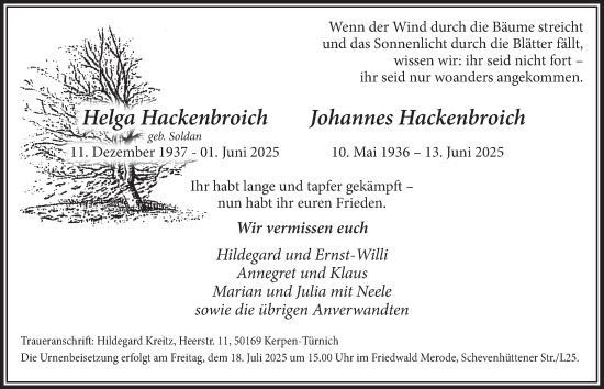 Anzeige von Johannes Hackenbroich von  Werbepost 