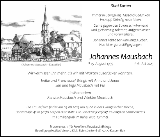 Anzeige von Johannes Mausbach von  Werbepost 