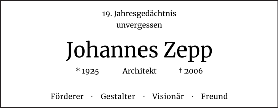 Anzeige von Johannes Zepp von  Werbepost 