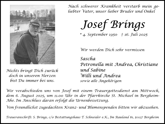 Anzeige von Josef Brings von  Werbepost 