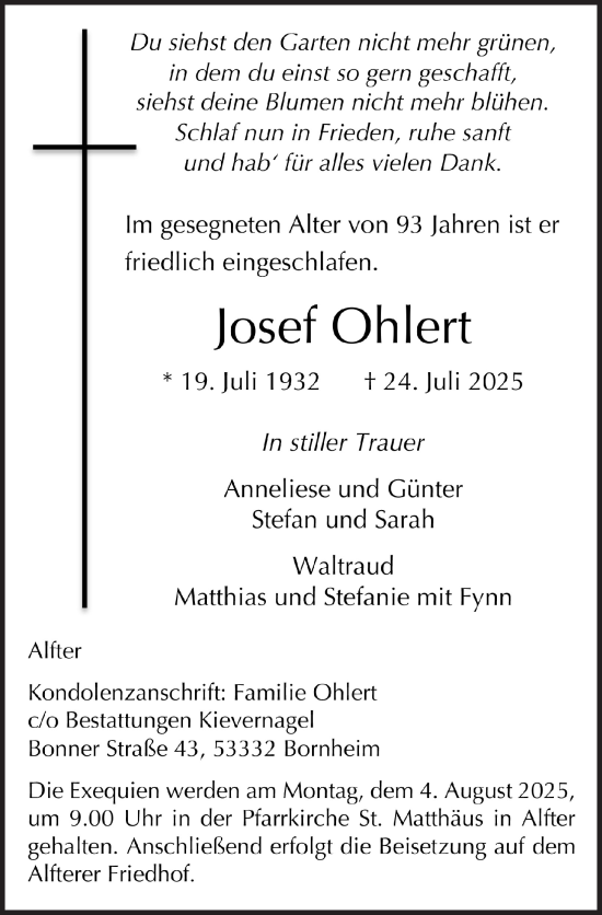 Anzeige von Josef Ohlert von  Schaufenster/Blickpunkt 