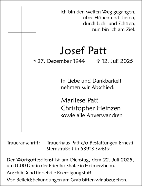 Anzeige von Josef Patt von  Schaufenster/Blickpunkt 