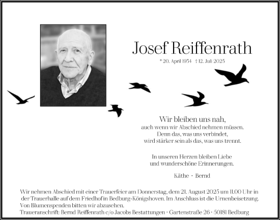 Anzeige von Josef Reiffenrath von  Werbepost 