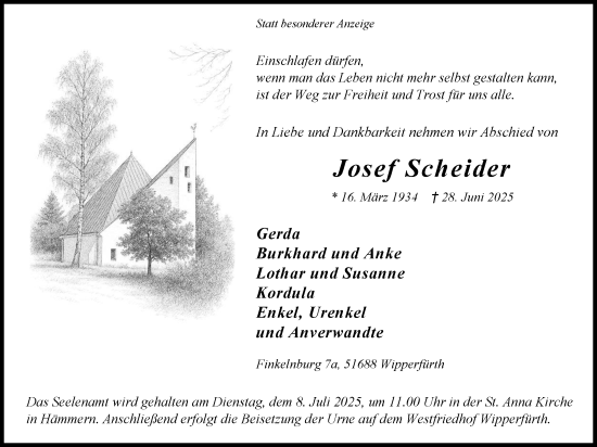 Anzeige von Josef Scheider von Kölner Stadt-Anzeiger / Kölnische Rundschau / Express