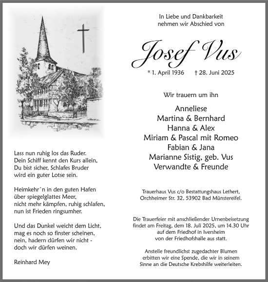 Anzeige von Josef Vus von  Blickpunkt Euskirchen 