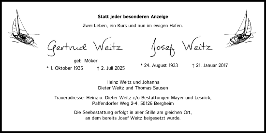 Anzeige von Josef Weitz von Kölner Stadt-Anzeiger / Kölnische Rundschau / Express