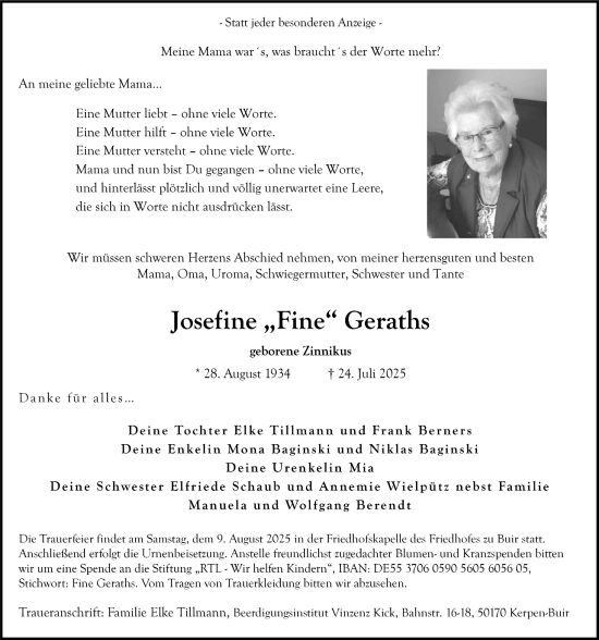 Anzeige von Josefine Geraths von  Werbepost 