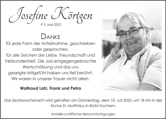 Anzeige von Josefine Körtgen von  Schlossbote/Werbekurier 