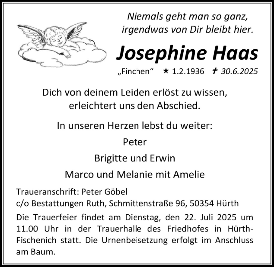 Anzeige von Josephine Haas von  Wochenende 