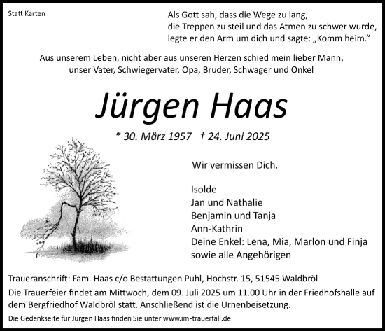 Anzeige von Jürgen Haas von  Lokalanzeiger 