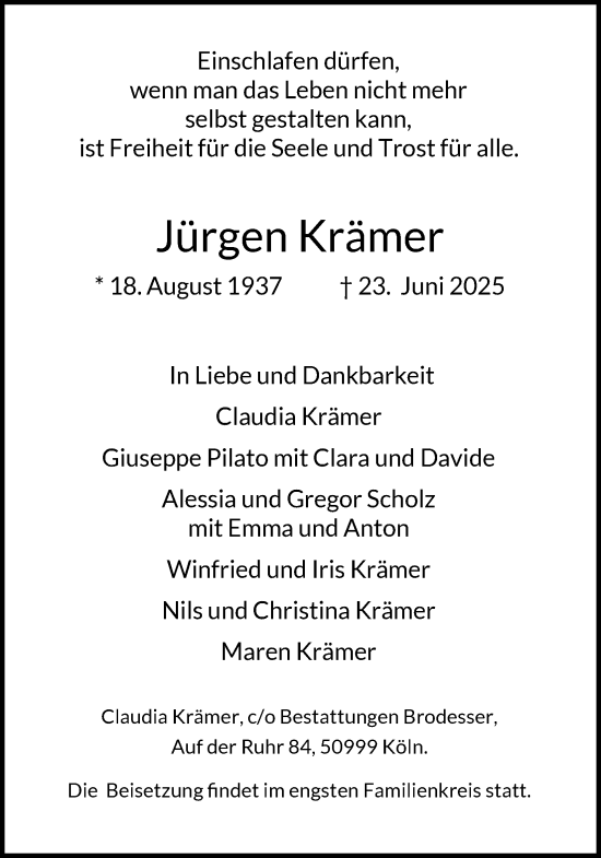 Anzeige von Jürgen Krämer von Kölner Stadt-Anzeiger / Kölnische Rundschau / Express