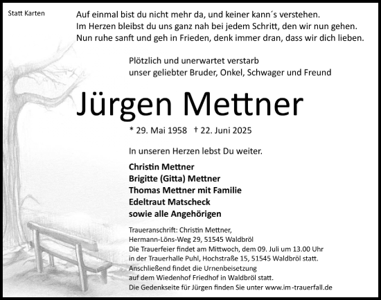 Anzeige von Jürgen Mettner von  Lokalanzeiger 