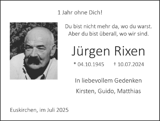 Anzeige von Jürgen Rixen von  Blickpunkt Euskirchen 