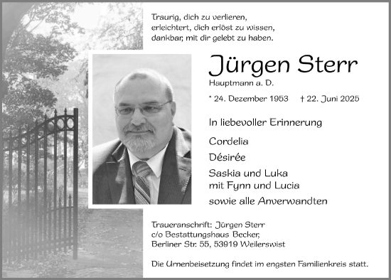Anzeige von Jürgen Sterr von  Blickpunkt Euskirchen 