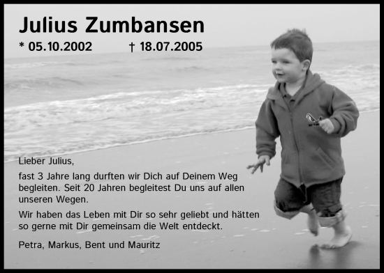 Anzeige von Julius Zumbansen von Kölner Stadt-Anzeiger / Kölnische Rundschau / Express