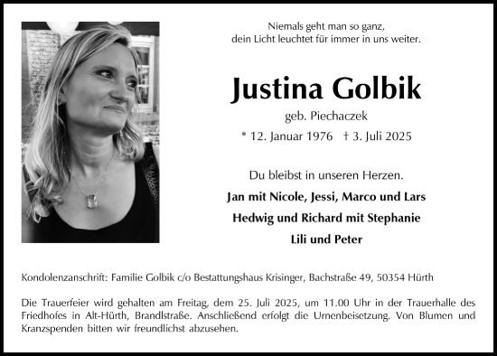 Anzeige von Justina Golbik von  Wochenende 