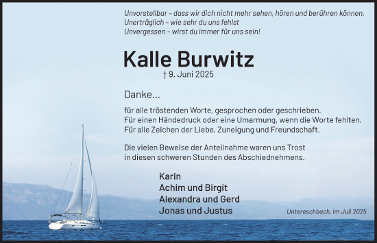 Anzeige von Kalle Burwitz von  Bergisches Handelsblatt 